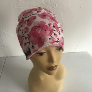 Bonnet en jersey doux aux motifs fleurs cerisiers du Japon-3K