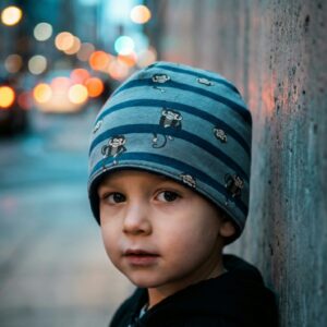 Bonnet pour enfant(98) en jersey doux au motif joyeux de petits singes-3K